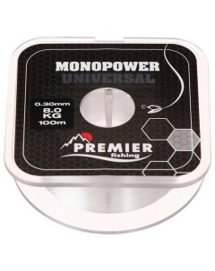 Леска Preмier fishing MONOPOWER Universal, диаметр 0.3 мм, тест 8 кг, 100 м, прозрачная Premier fishing