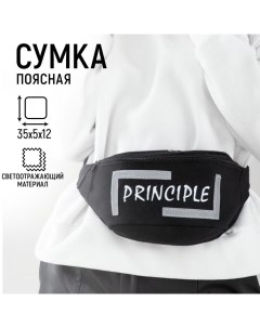 Сумка поясная, текстильная PRINCIPE, 35 х 12 х 5 см, светоотр. нашивки, отд на молнии, чёрная Nazamok