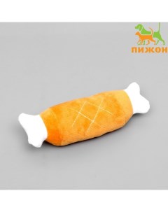 Игрушка для собак "Мягкая косточка" с пищалкой, 19 см, коричневая Пижон