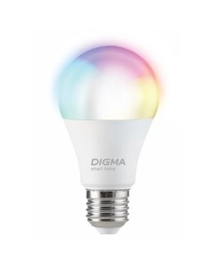 Умная лампа DiLight, E27, N1, RGB, Wi-Fi, 8 Вт, 800 Лм Digma