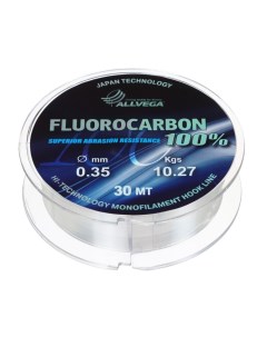 Леска монофильная FX Fluorocarbon 100%, диаметр 0.35 мм, тест 10.27 кг, 30 м, прозрачная Allvega