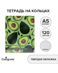 Тетрадь на кольцах A5 120 листов в клетку Авокадо обложка 7БЦ без вырубки под кольца блок офсет Calligrata