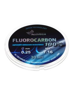 Леска монофильная FX Fluorocarbon 100%, диаметр 0.25 мм, тест 7.16 кг, 30 м, прозрачная Allvega