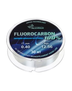 Леска монофильная FX Fluorocarbon 100%, диаметр 0.40 мм, тест 12.56 кг, 30 м, прозрачная Allvega