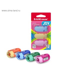 Точилка 1 отверстие Joy, 3 штуки, в блистере, микс Erichkrause