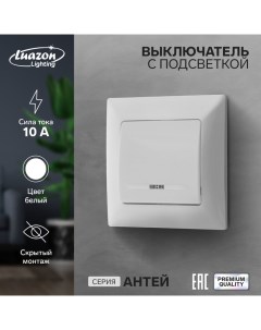 Выключатель "Антей", 10 А, 1 клавиша, с подсветкой, скрытый белый Luazon lighting