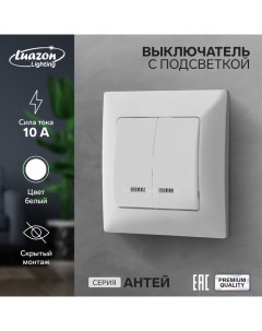 Выключатель Антей 10 А 2 клавиши скрытый с подсветкой белый Luazon lighting