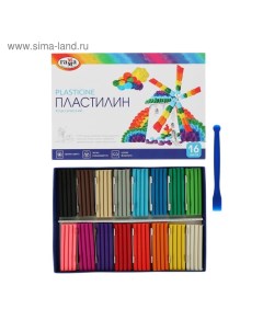 Пластилин 16 цветов 320 г, "Классический", со стеком, картонная упаковка 281034 Гамма