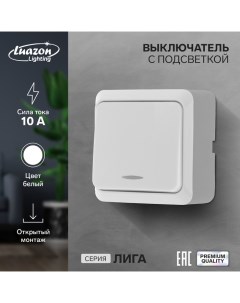 Выключатель Лига 10 А 1 клавиша с подсветкой накладной белый Luazon lighting