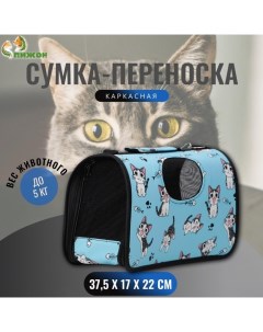 Сумка переноска каркасная Играющие котики размер S 37 5 х 17 х 22 см голубая Пижон