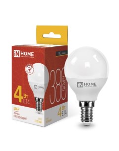 Лампа светодиодная IN HOME LED ШАР VC 4 Вт 230 В Е14 3000 К 380 Лм Inhome