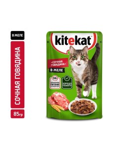 Влажный корм для кошек, говядина в желе, пауч, 85 г Kitekat