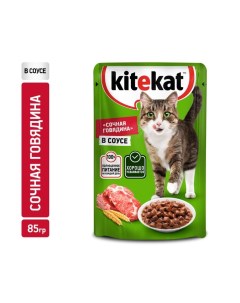 Влажный корм для кошек говядина в соусе пауч 85 г Kitekat