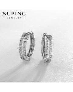 Серьги кольца параллель цвет белый в серебре d 1 5 см Xuping