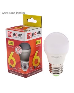 Лампа светодиодная IN HOME LED ШАР VC Е27 6 Вт 230 В 3000 К 480 570 Лм Inhome