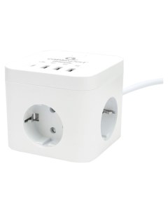 Сетевой фильтр Cube CUBE-3-CU3-W-1.5, 3р, 10А, 1xType-C PD, 3xUSB,1.5м, ур.защ.4+ 1030904 Cablexpert