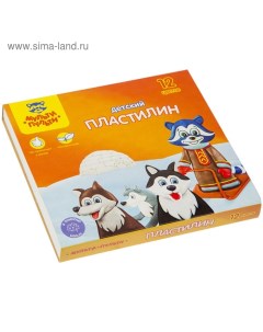 Пластилин 12 цветов 180 г, "Енот на Аляске", со стеком, картонная упаковка Мульти-пульти