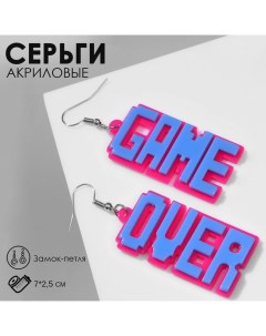 Серьги акрил GAME OVER, цвет розово-синий в серебре Queen fair