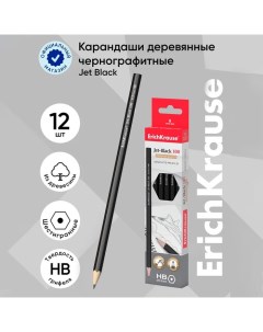 Карандаш чернографитный НВ 2 2 мм Jet Black 100 шестигранный из отборной древесины Erichkrause