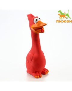 Игрушка пищащая для собак из латекса "Я - Утка, я улыбаюсь!", 19 см, красная/жёлтая Пижон