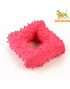 Игрушка пищащая для собак из латекса "Квадрат", 8,5 х 8,5 см, розовая Пижон