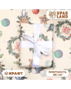 Бумага упаковочная крафт "Венки",1 лист, 70 х 100 см Upak land