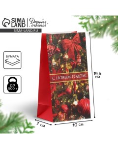 Пакет без ручек «С НОВЫМ ГОДОМ!», ёлочные украшения, 10 х 19.5 х 7 см, Новый год Дарите счастье