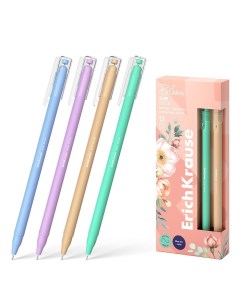 Ручка шариковая Slim Stick Pastel Bloom игольчатый узел 0 7 мм синяя тонкий дизайн Soft Touch микс Erichkrause