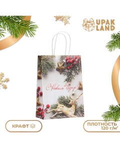 Пакет бумажный подарочный новогодний крафт "Новогоднее украшение" 18 х 8 х 25 см. Upak land