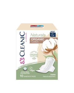 Naturals Organic Cotton Гигиенические прокладки ночь 10 0 Cleanic