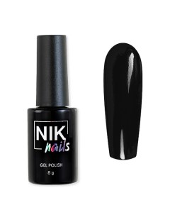 Гель-лак для ногтей черный глянцевый black Nik nails