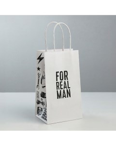 Пакет подарочный крафт, упаковка, "For real man" Дарите счастье