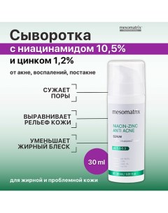 Сыворотка от акне, прыщей,угрей черных точек, для сужения пор NIACIN-ZINK ANTI ACNE 30.0 Mesomatrix