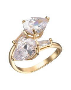 Золотистое безразмерное кольцо с крупными прозрачными кристаллами Uvi jewellery