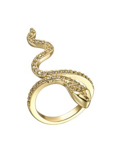 Золотистое безразмерное кольцо Змейка с прозрачными кристаллами Uvi jewellery