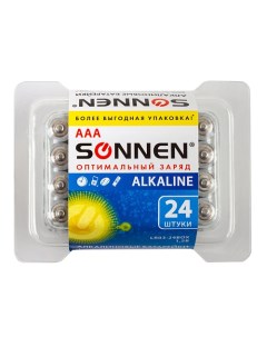 Батарейки Alkaline ААА LR03 24А мизинчиковые 24 0 Sonnen