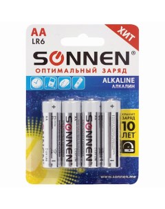 Батарейки Alkaline АА LR6 15А пальчиковые 4 0 Sonnen