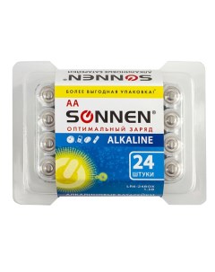 Батарейки Alkaline АА LR6 15А пальчиковые 24 0 Sonnen