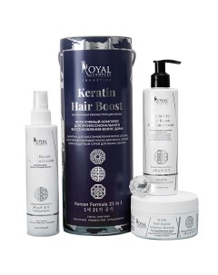 Набор для ухода за волосами KERATIN HAIR BOOST: Шампунь, Спрей, Маска Royal samples