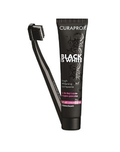 Зубная паста Black Is White + зубная щетка Ultra Soft черная Curaprox