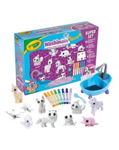 Набор Washimals Super Set фигурки для раскрашивания фломастеры наклейки и ванночка Crayola