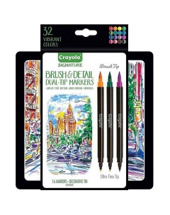 Двусторонние фломастеры в металлическом кейсе Brush Detail Double Tip 16 0 Crayola