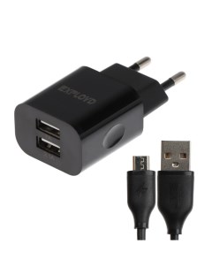 Сетевое зарядное устройство EX Z 464 2 USB 3 1A кабель microUSB чёрное Exployd