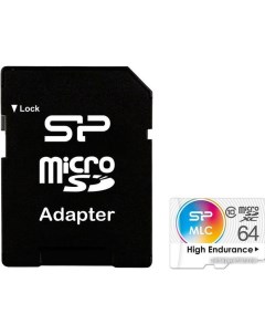 Карта памяти High Endurance microSDXC SP064GBSTXIU3V10SP 64GB с адаптером Silicon power