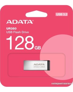 USB Flash UR350 128GB UR350 128G RSR BK серебристый черный Adata