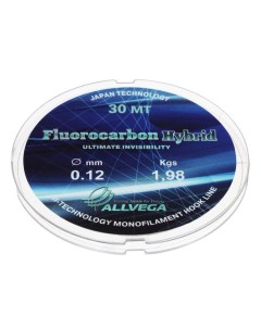 Леска монофильная Fluorocarbon Hybrid, диаметр 0.12 мм, тест 1.98 кг, 30 м, флюорокарбон 65% Allvega