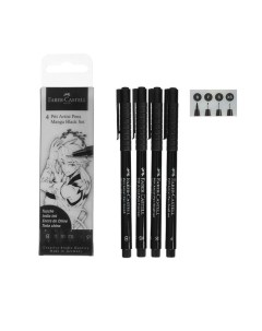 Набор ручек капиллярных 4 штуки линеры XS S F кисть B PITT Artist Pen Manga цвет черный Faber castell