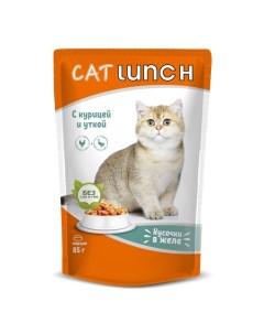 Влажный корм для кошек кусочки в желе курица утка 85 г Cat lunch