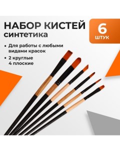 Набор кистей нейлон 6 штук: 2 круглые, 4 плоские Calligrata