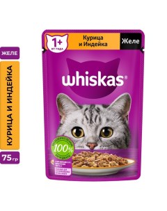 Влажный корм для кошек, курица/индейка, желе, 75 г Whiskas